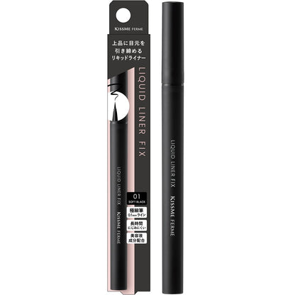 KiSS Me FERME Liquid Liner Fix 01 Soft Black 0.4ml Ultra Fine Line Waterproof Easy to Remove with Warm Water Contains Beauty Essence Components
