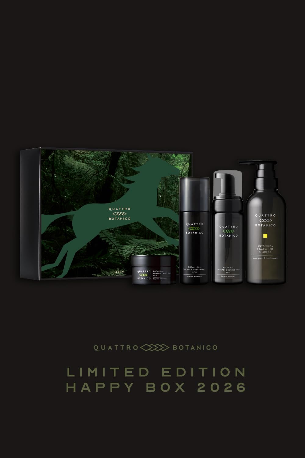 QUATTRO BOTANICO Coffret Lucky Bag 2026 : mousse nettoyante 150 ml, lotion tout-en-un 150 ml, crème de soin 50 g et shampooing tout-en-un 300 ml