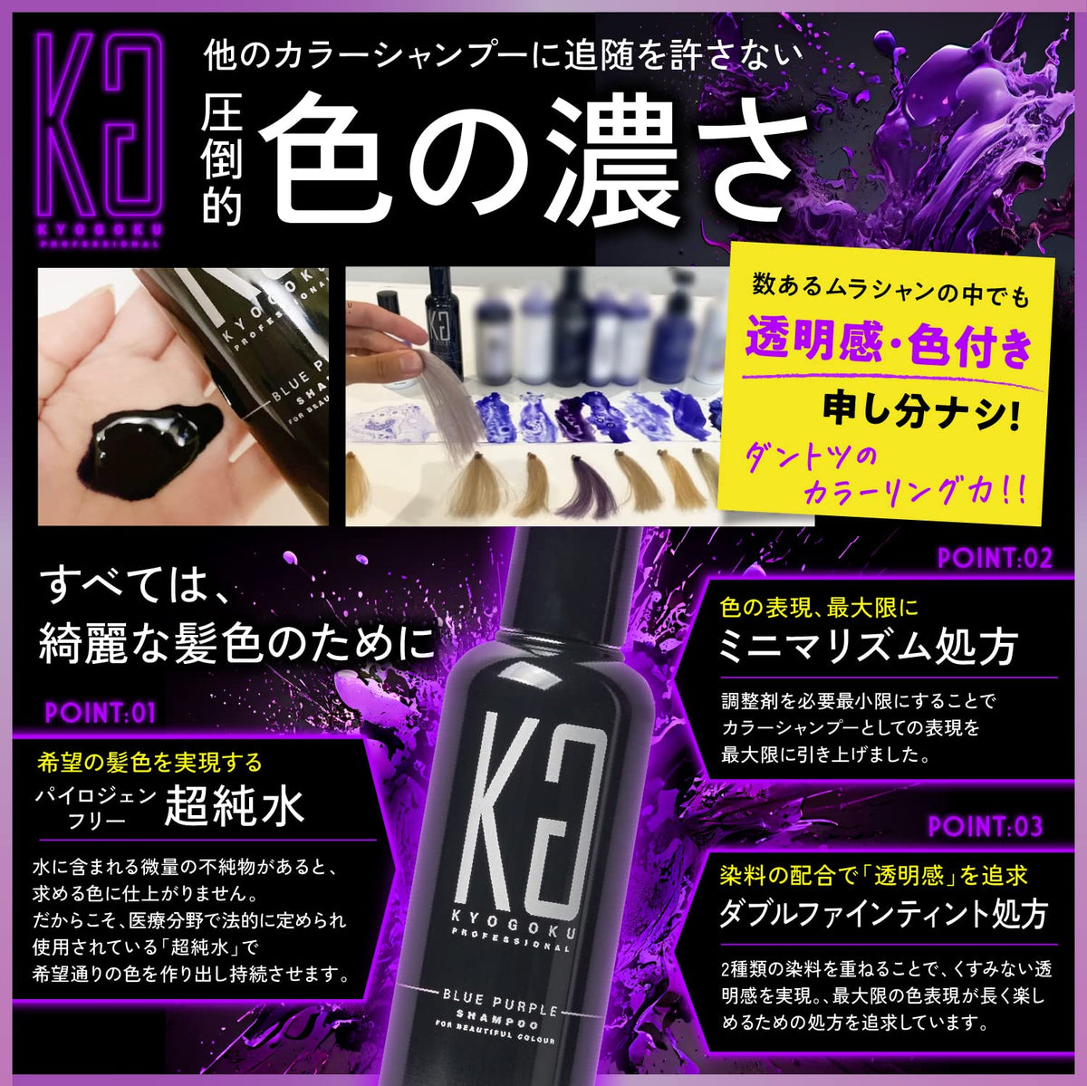 Kyogoku Blue Purple Color Shampoo 200ml for Yellowing Improvement