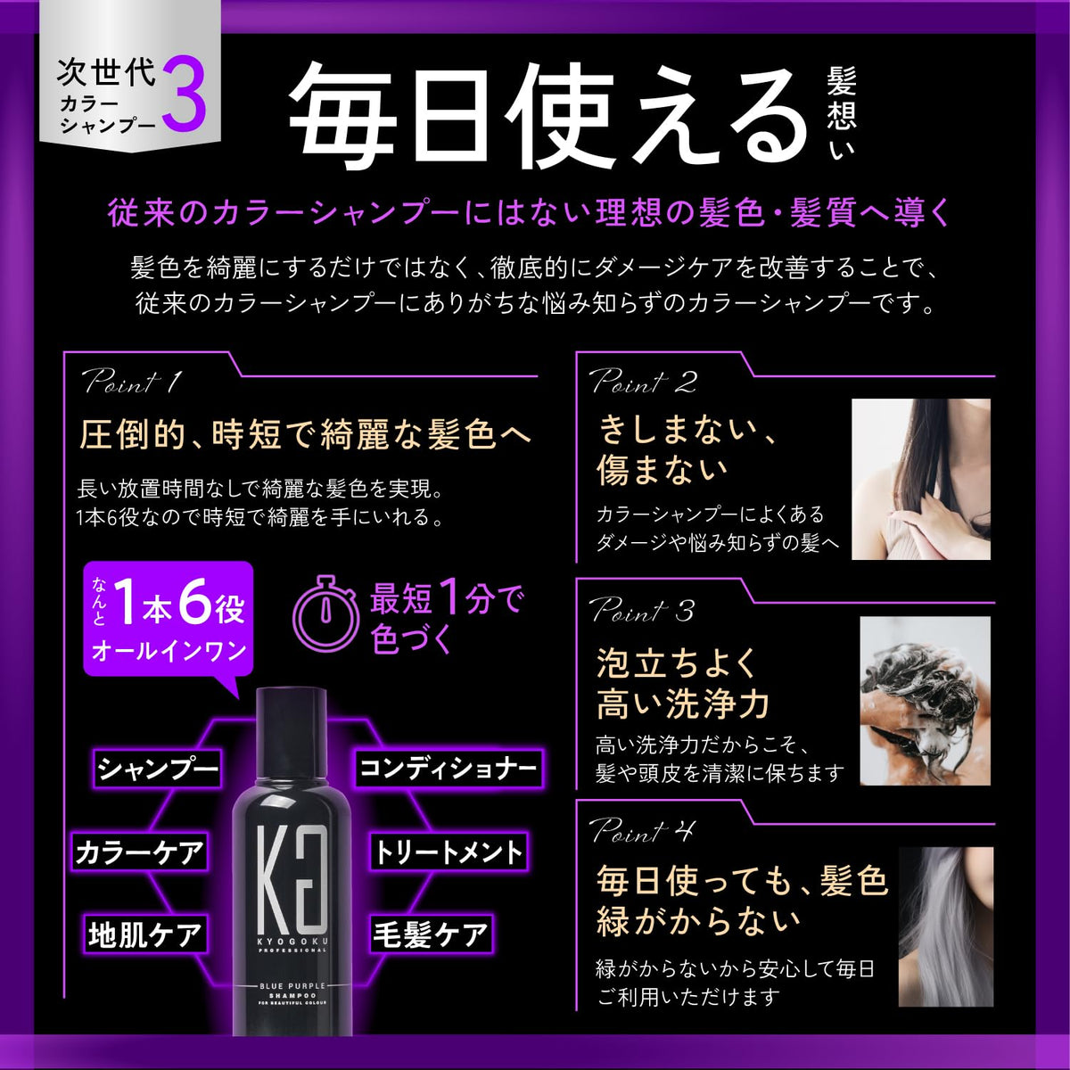 Kyogoku Blue Purple Color Shampoo 200ml for Yellowing Improvement