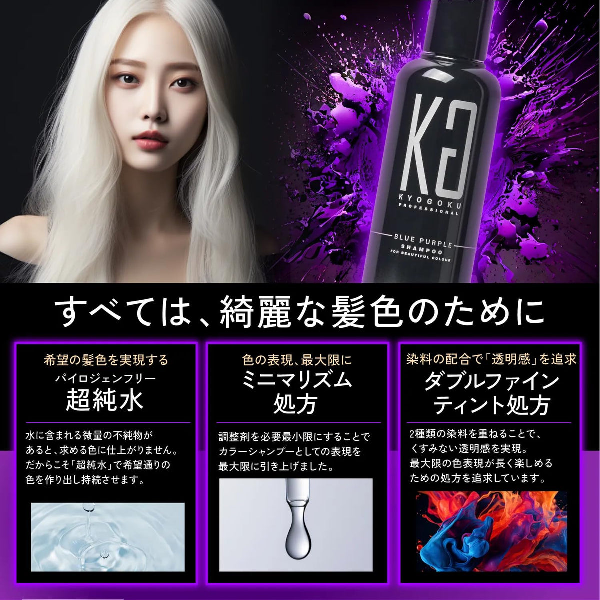 Kyogoku Blue Purple Color Shampoo 200ml for Yellowing Improvement