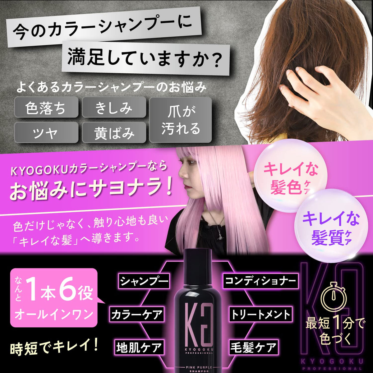 Kyogoku Pink Purple Color Shampoo for Color-helped refine the look of Hair 300ml