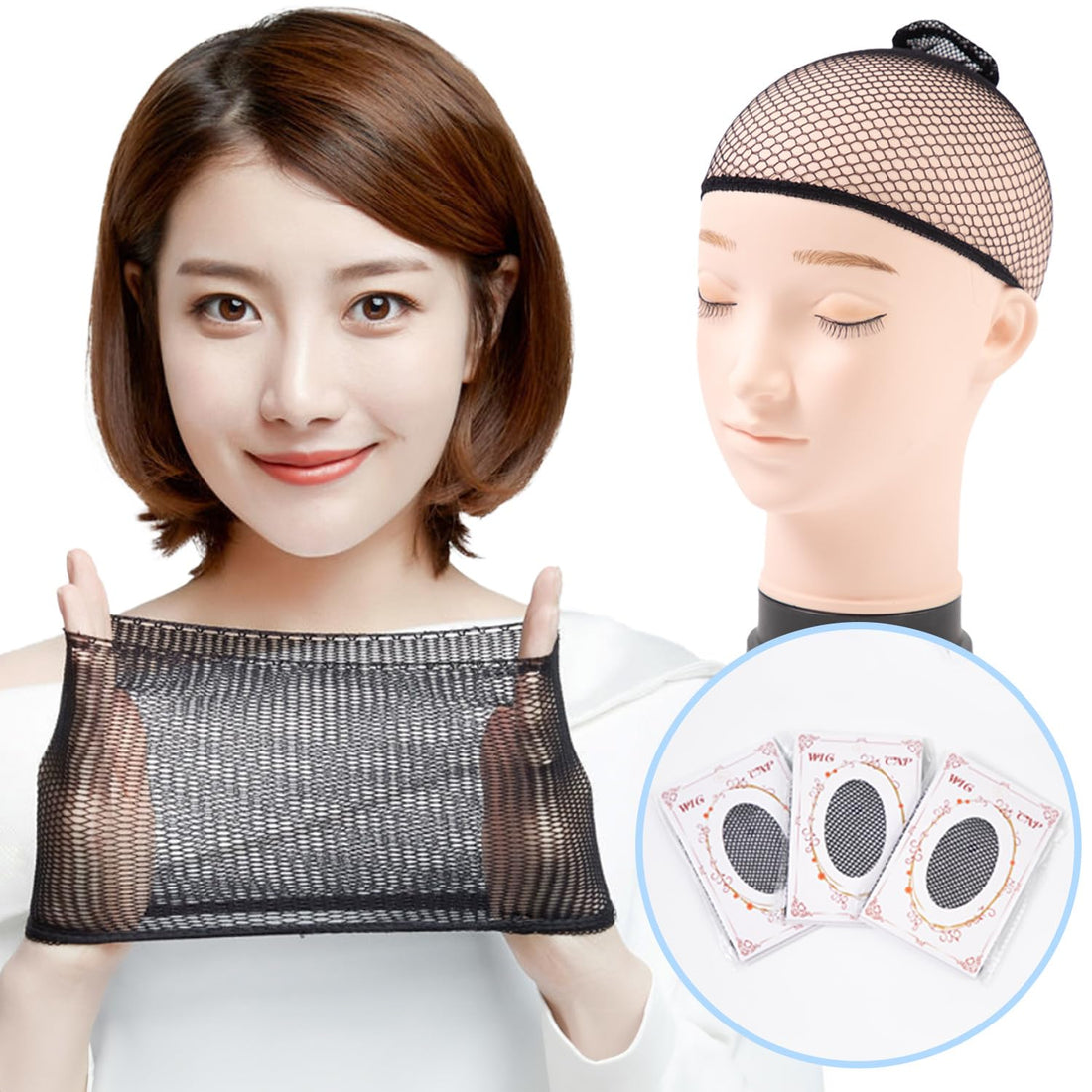 LODI Wig Net 3-Piece Set Black Stretchable Mesh Cap