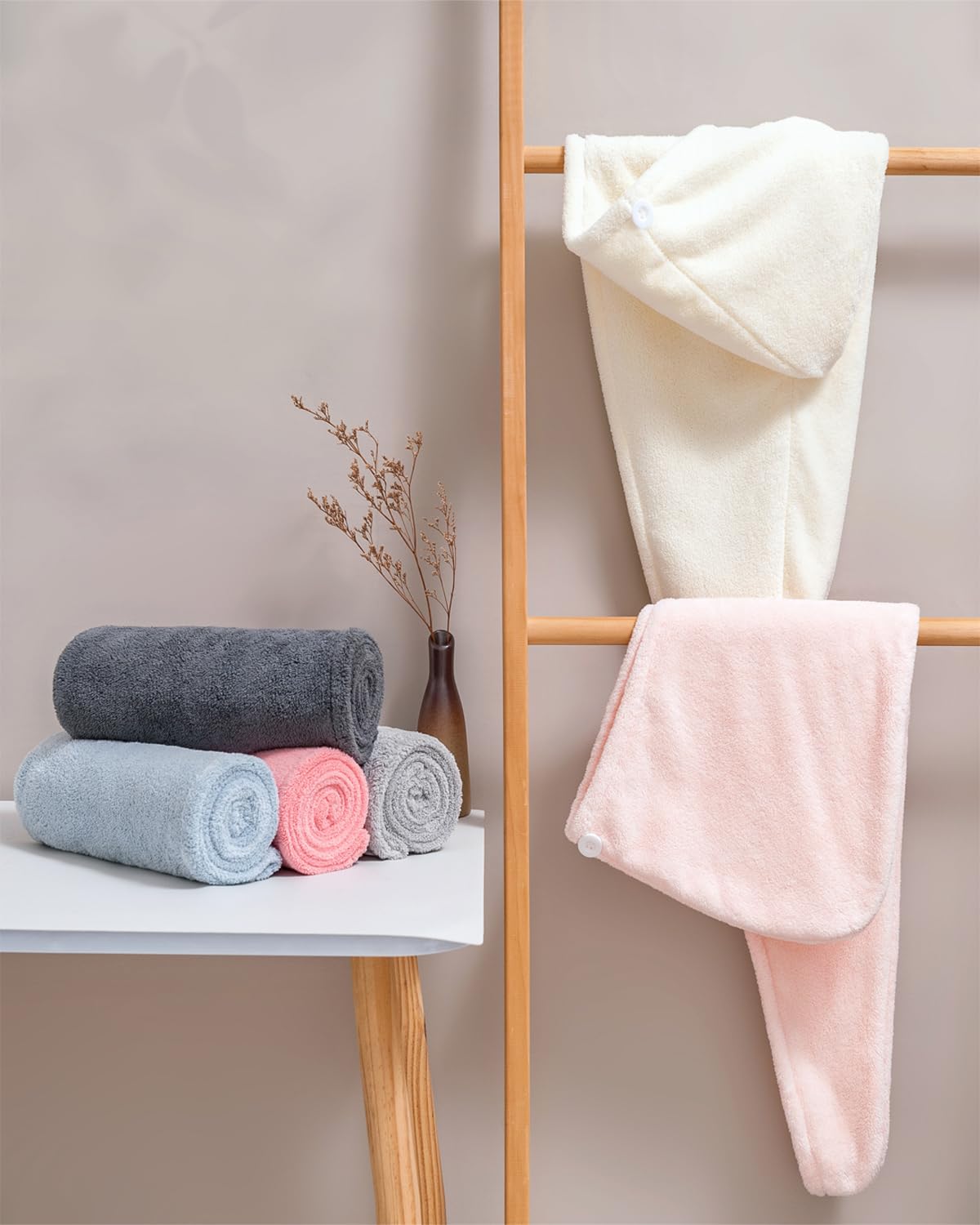 Lumimi Hair Drying Towel Cap Set Lightweight Quick-Dry Hair Care