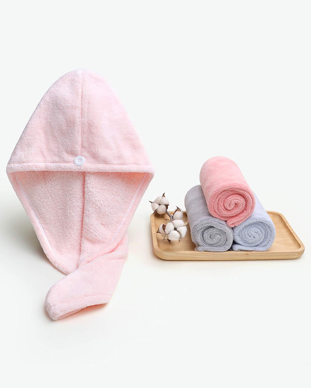 Lumimi Hair Drying Towel Cap Set Lightweight Quick-Dry Hair Care