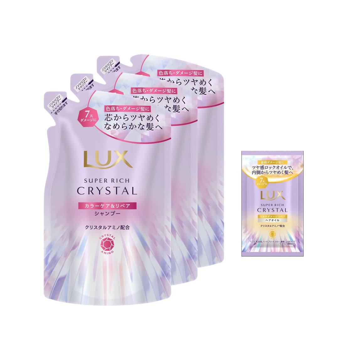 LUX Crystal Color Care Shampoo 3-Pack with Hair Oil Bonus