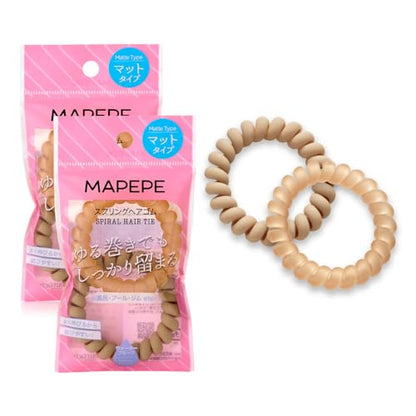 Mapepe Spring Hair Ties 2-Pack Matte Beige for Japanese Hair Care