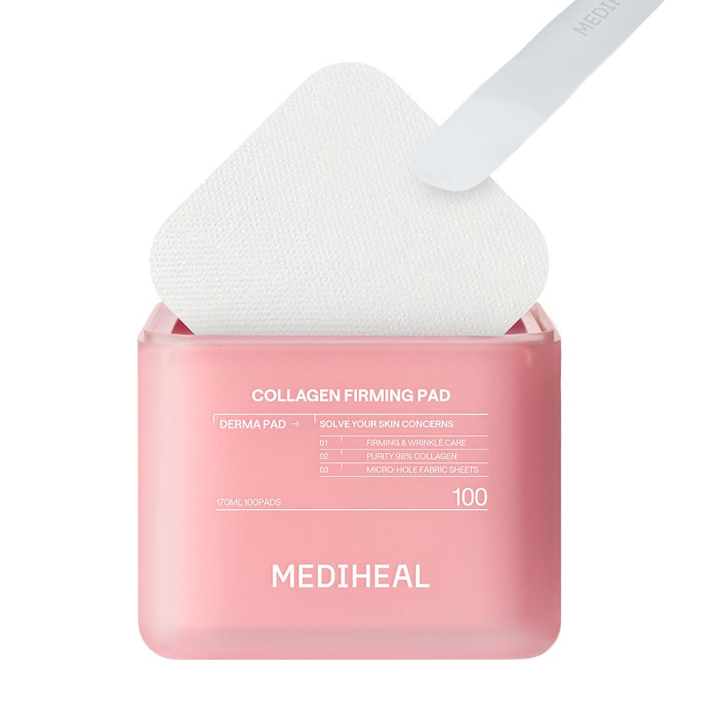 MEDIHEAL Square Facial Toner Pads 100 Count with Collagen
