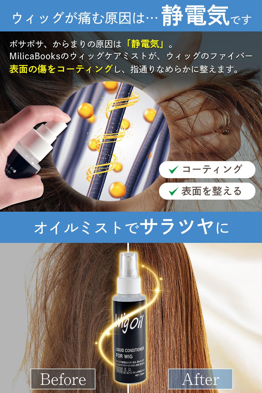 MilicaBooks Wig Oil Mist 120ml for Shine and Static Control