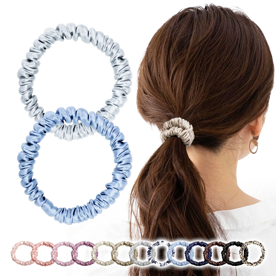 MOELIFE Silk Hair Tie Set of 13 Colors for Gentle Hold