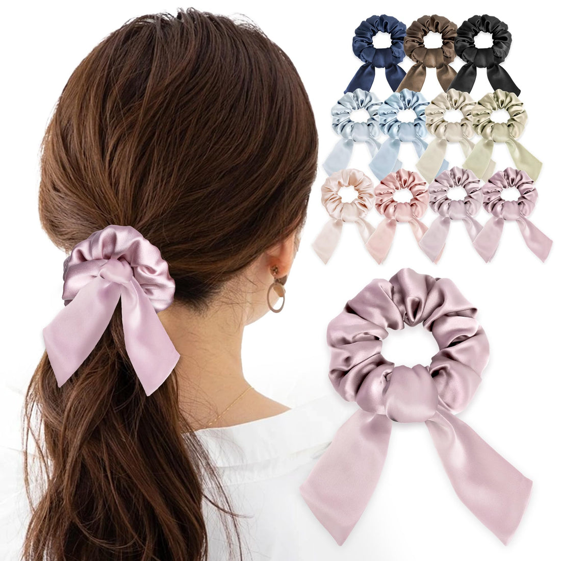 MOELIFE Silk Hair Tie Ribbon Scrunchie in Ash Rose