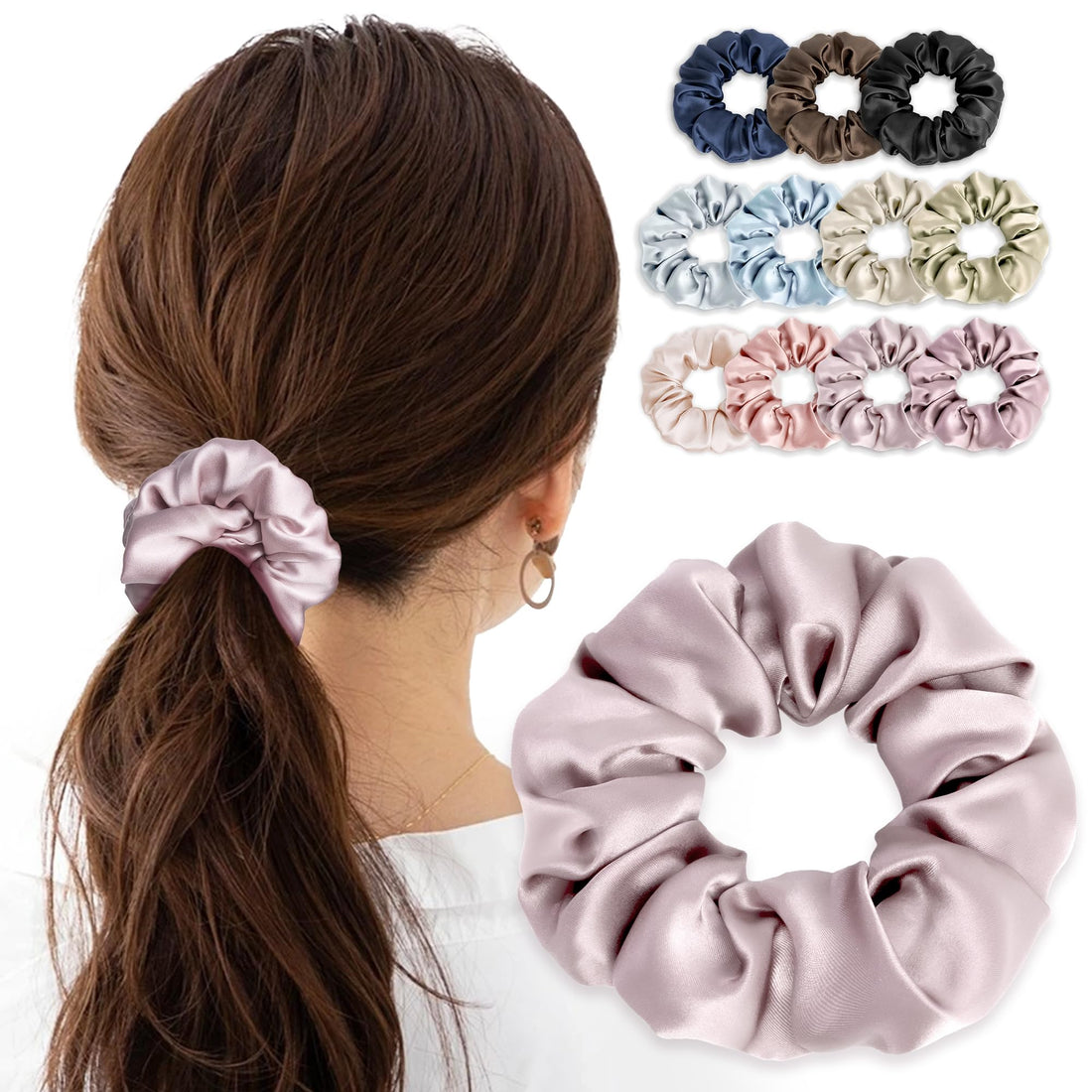 MOELIFE Silk Hair Tie Natural 100% Silk 1cm Width Ash Pink
