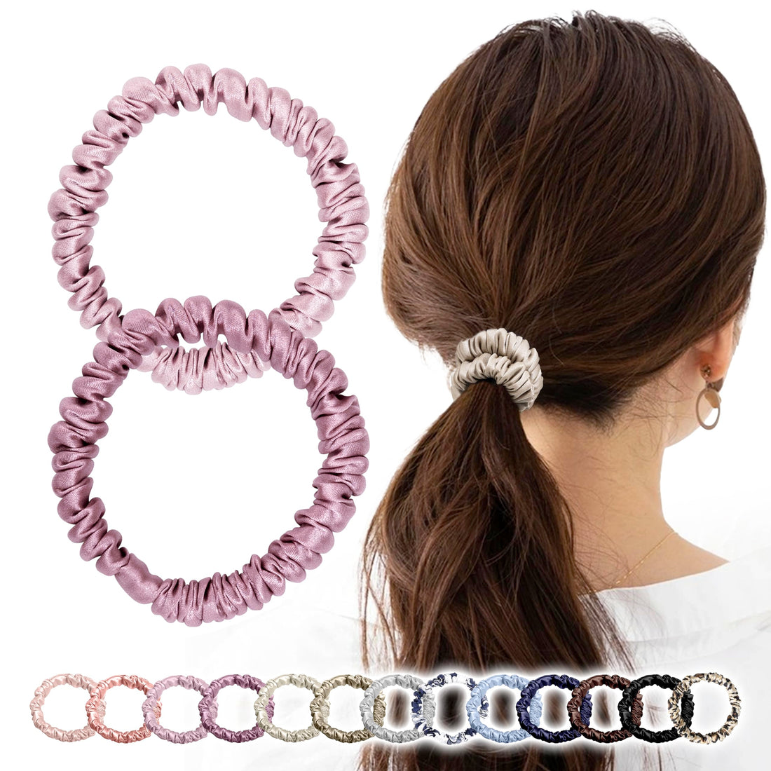 MOELIFE Silk Hair Tie Natural Silk 100% Ash Pink and Ash Rose