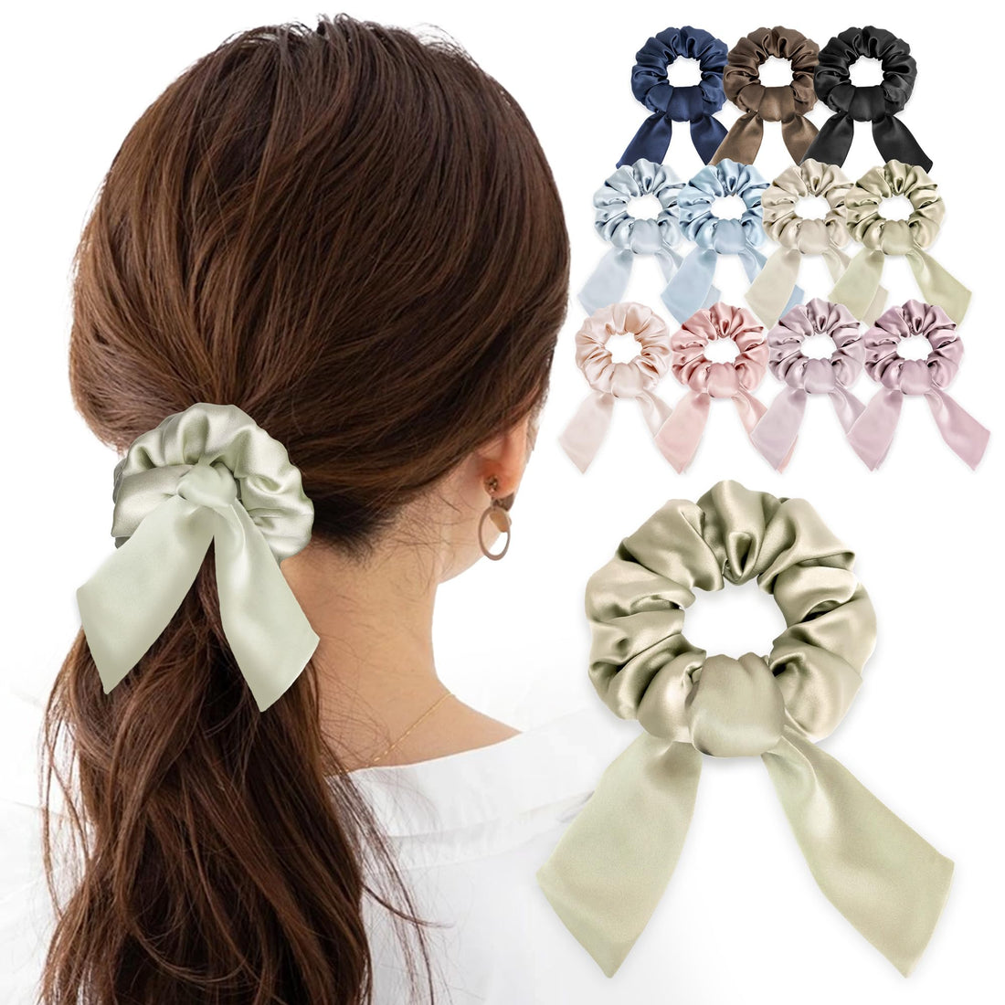 MOELIFE Silk Hair Tie Ribbon Scrunchie Natural Silk 11 Colors