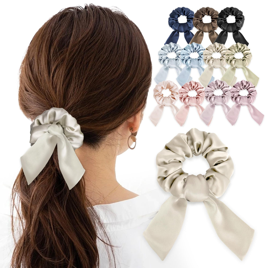 MOELIFE Silk Hair Tie Ribbon Scrunchie with 11 Color Options