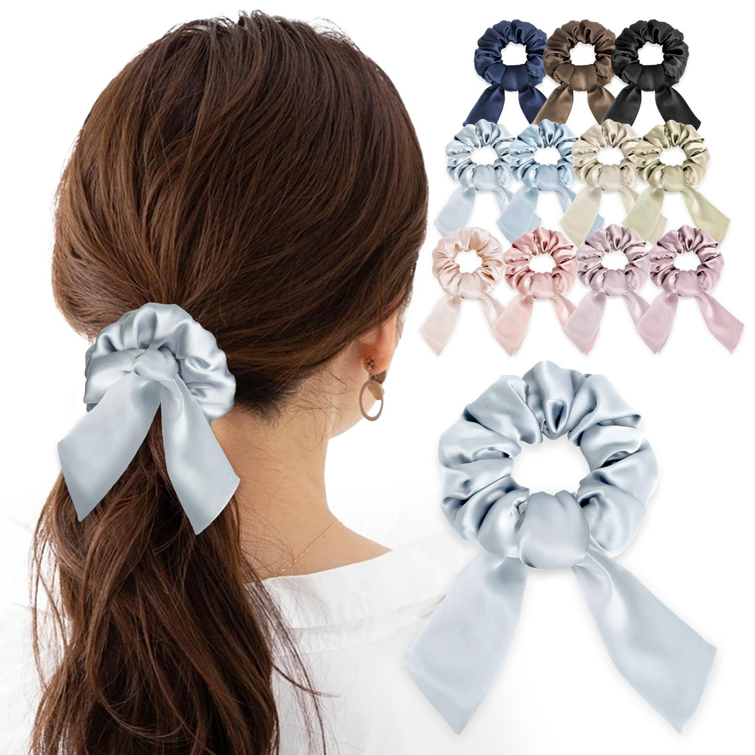 MOELIFE Silk Hair Tie Ribbon Scrunchie Natural 100% 11 Colors
