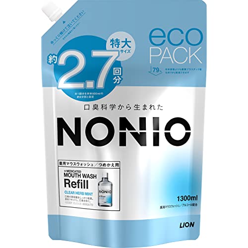 [Amazon.co.jp Exclusive] [Refill Large Capacity] NONIO Mouthwash Clear Herb Mint Oral Solution Pouch 1300ml (Quasi-drug) Kills Bad Breath Bacteria (Contains Alcohol)