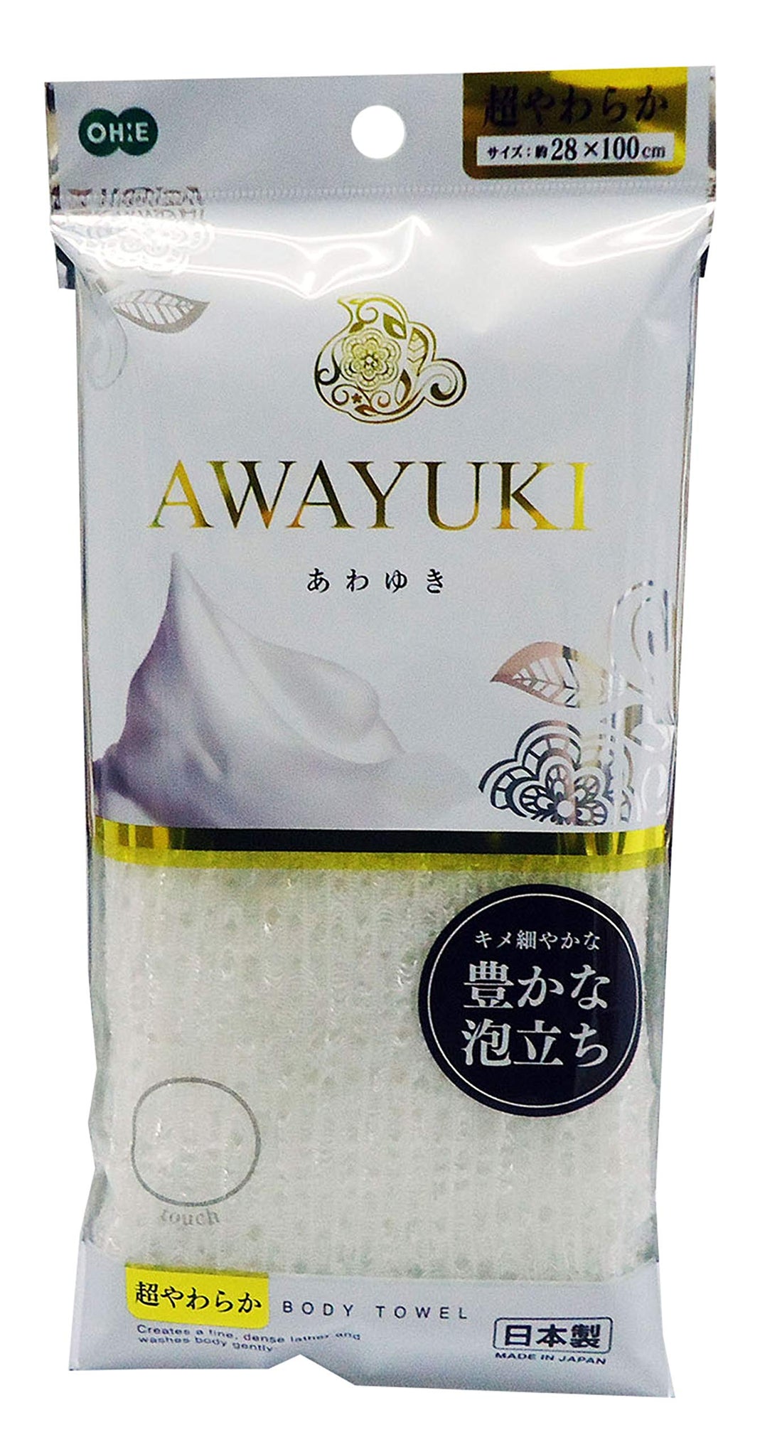 Ohe Extra-Soft Body Towel, White, Approx. 28 × 100 cm, Awoyuki, 1 Count