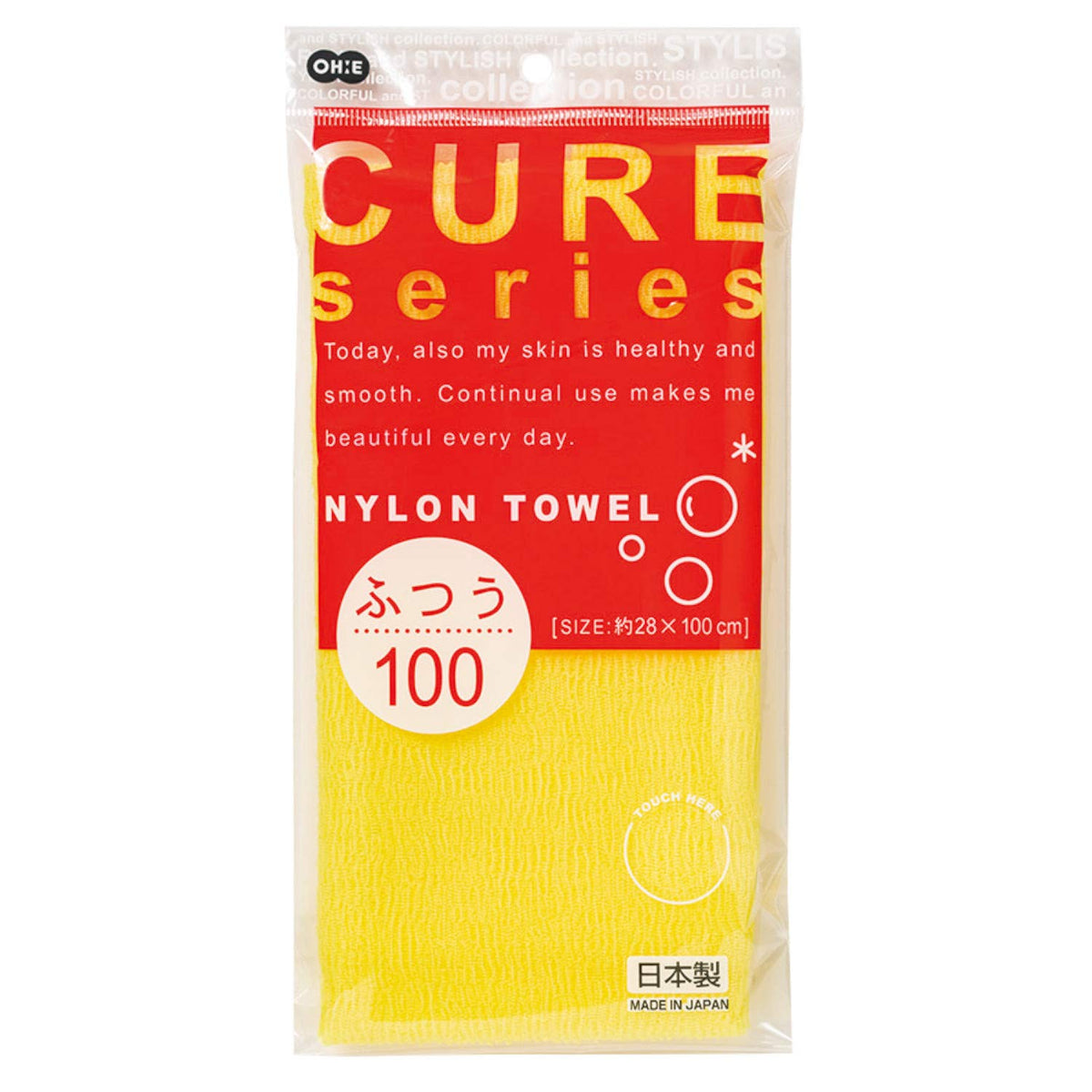 Ohe Body Towel Yellow 28x100cm Soft Nylon for Refreshing Clean