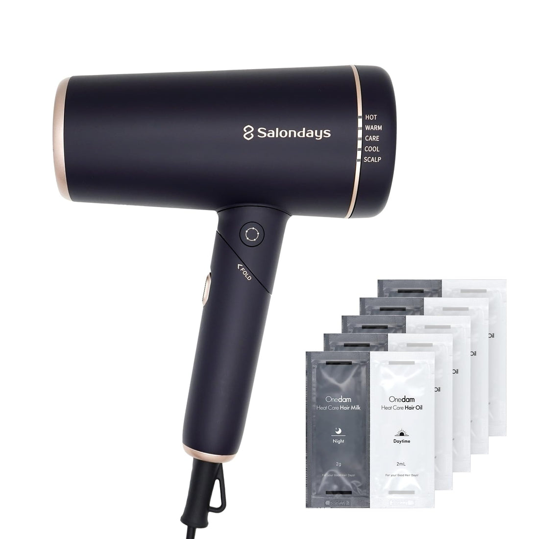 Onedam SHD-501F Plasma Care Hair Dryer, Black, with 5 Hair Milk & Hair Oil Trial Samples