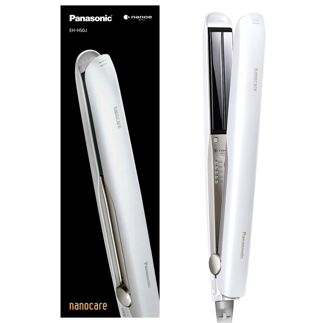 Panasonic Hair Iron for Straightening, Nano Care Smooth Gloss Coating Plus, Overseas Use, White EH-HS0J-W