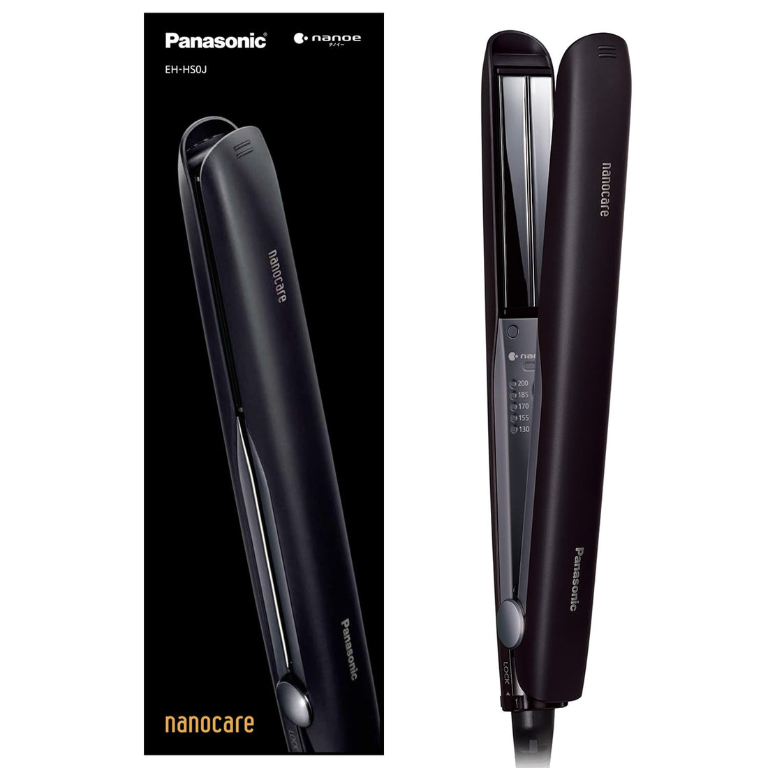 Panasonic Nanocare Straight Hair Iron with Smooth Gloss Coating Plus, Overseas Compatible EH-HS0J-K Black 42Lx32Wmm