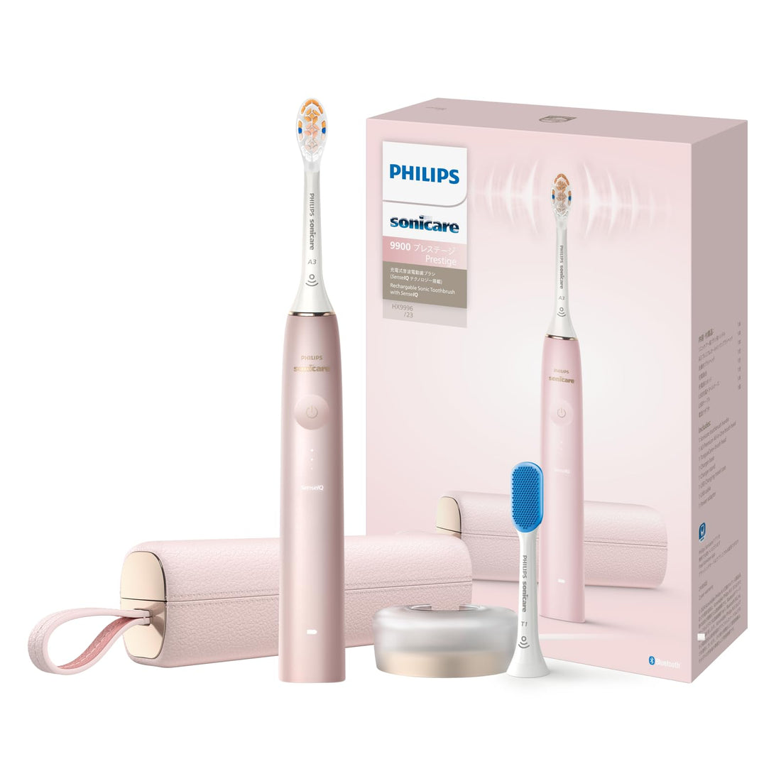 Philips Sonicare 9900 Prestige Electric Toothbrush with Premium All-in-One Brush Head, USB Charger and Travel Case, Pink HX9996/23