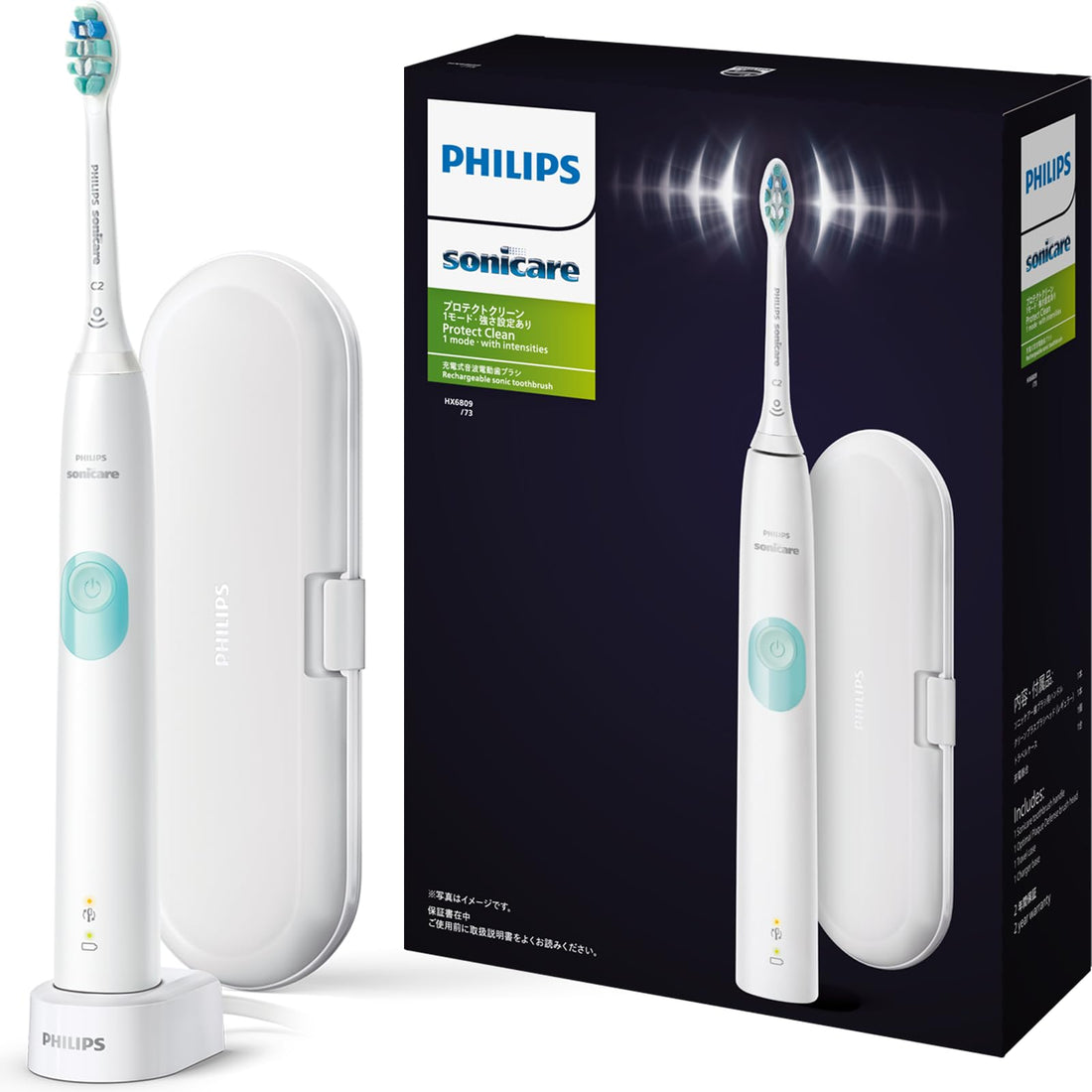 Philips Sonicare ProtectiveClean Electric Toothbrush HX6809/73, White Mint, with CleanPlus Brush Head, Charging Stand and Travel Case