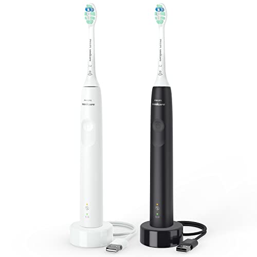 Philips Sonicare 3100 Series Electric Toothbrush, USB-Rechargeable, 2-Pack, White HX3675/24