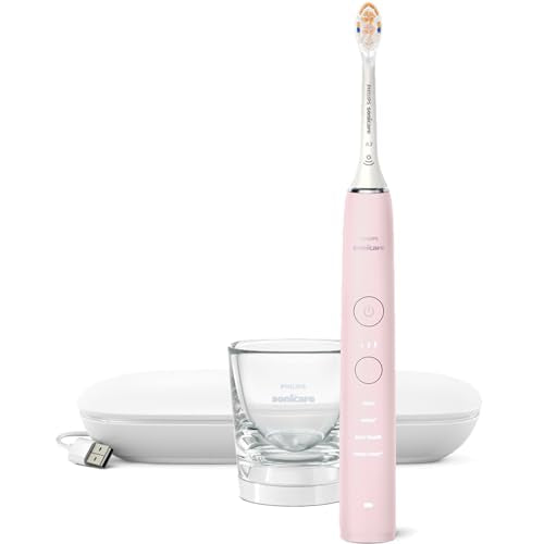 Philips Sonicare DiamondClean 9000 Electric Toothbrush with Travel Case and Charging Glass, HX9911/72, Pink