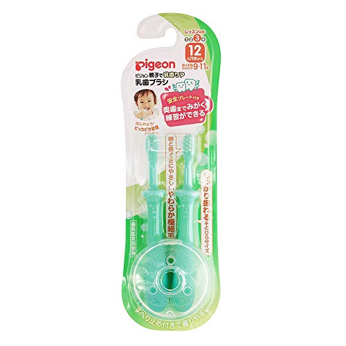 Pigeon Baby Toothbrush Lesson Stage 3, Green, 12 Months+, 2 Brushes (x 1)