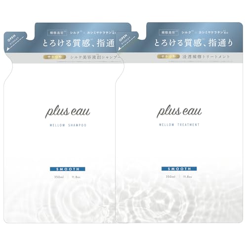plus eau Shampoo Treatment Mellow Silk Beauty Serum Ingredients Included Silicone-Free Refill Set 350ml 2 Bottles Set