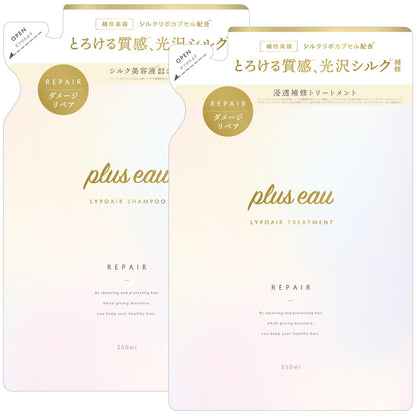 plus eau Shampoo Treatment Repair Moisturizing Refill Set 350ml 2 bottles White Floral &amp; Pear Fragrance Contains Silk-Derived PPT Cleaning Ingredients Contains Silk Repair Capsules Silicone-Free