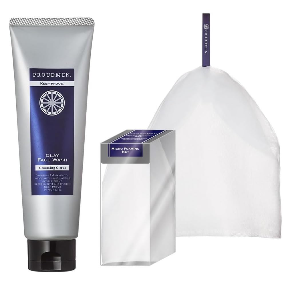 PROUDMEN Clay Face Wash Set with Micro Foaming Net 120g for Men