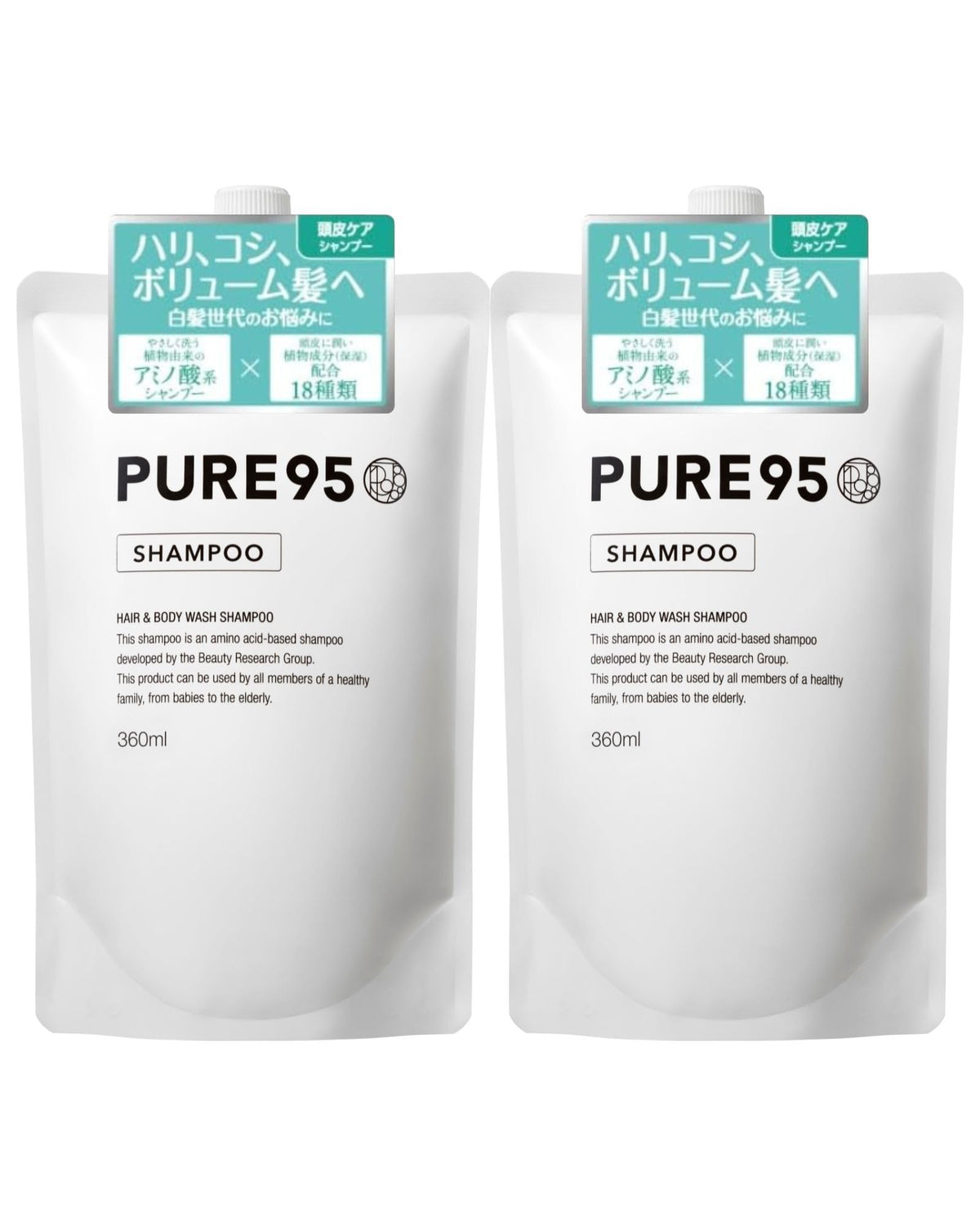 PURE95 P J Amino Acid Shampoo Refill 360ml x 2 for Japanese Hair Care