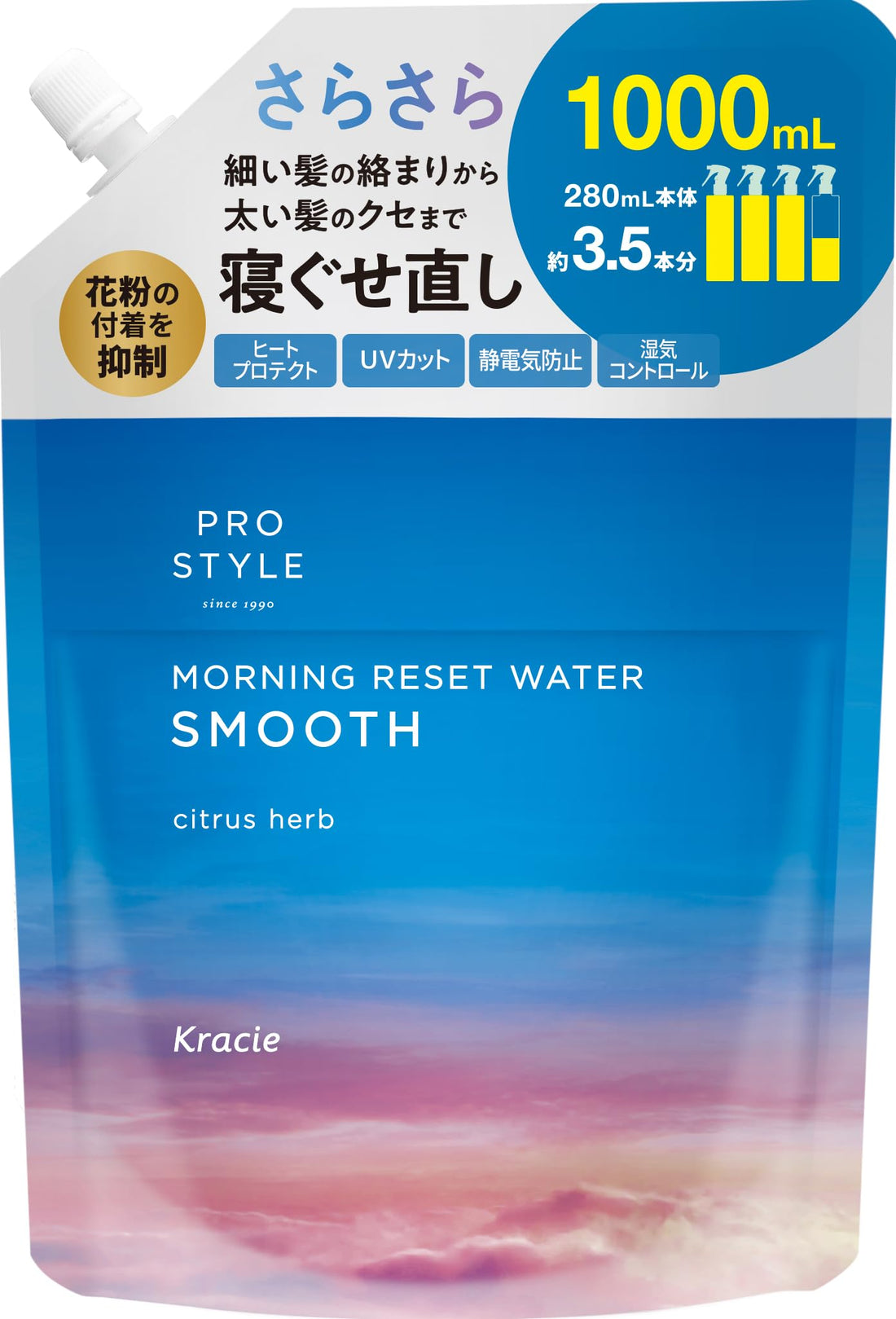 PRO STYLE Morning Reset Water (Bedhead Reset Water) Smooth Refill, Citrus Herb Scent 1000ml