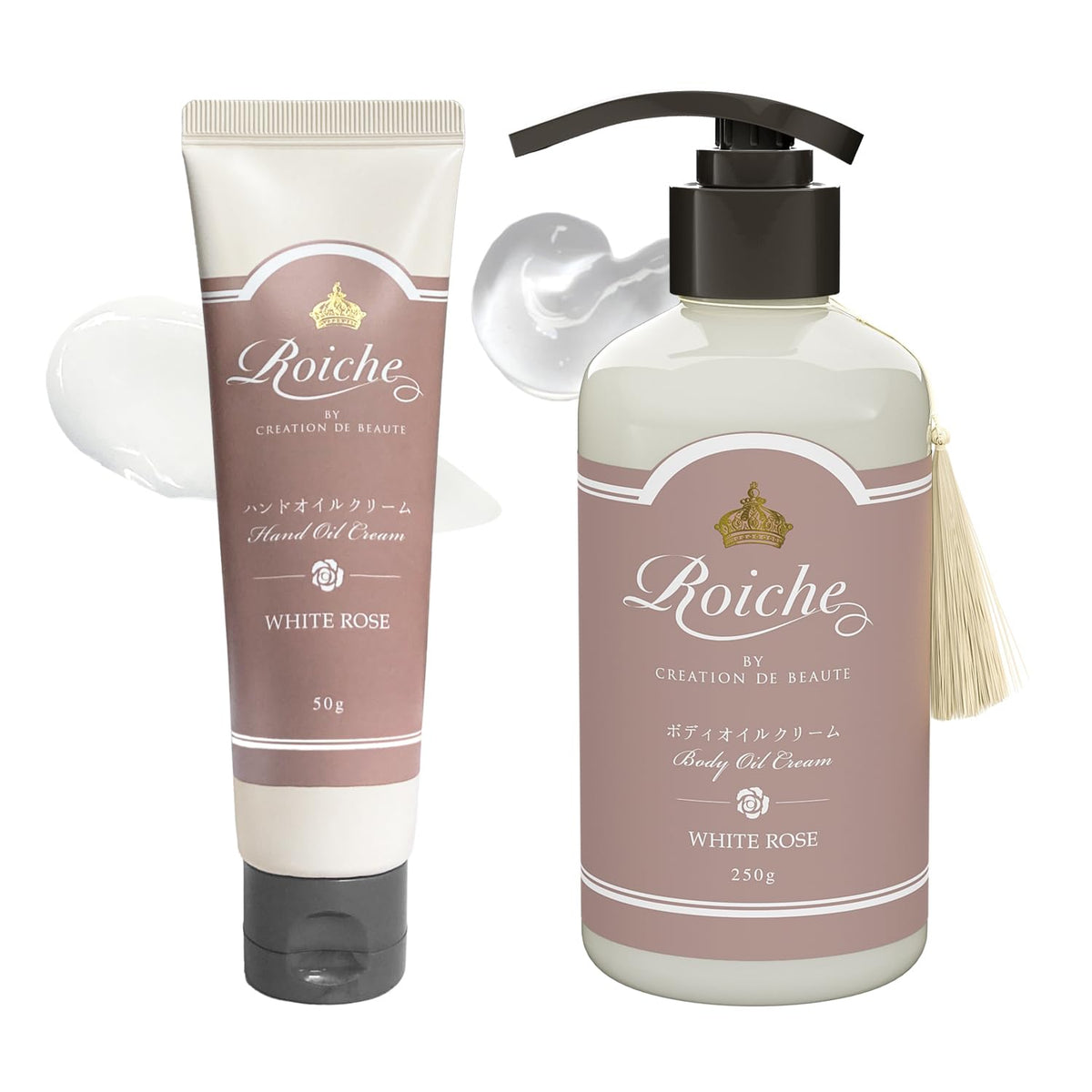 Roishe Body Oil Cream and Hand Cream Special Set White Rose Scent 250g 50g