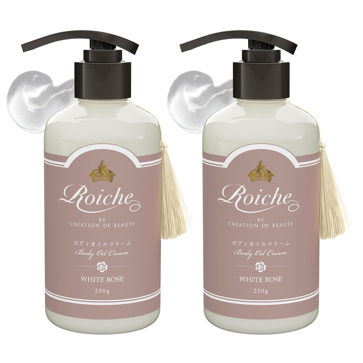 Roishe Body Oil Cream White Rose Scent 2-Pack 250g Each