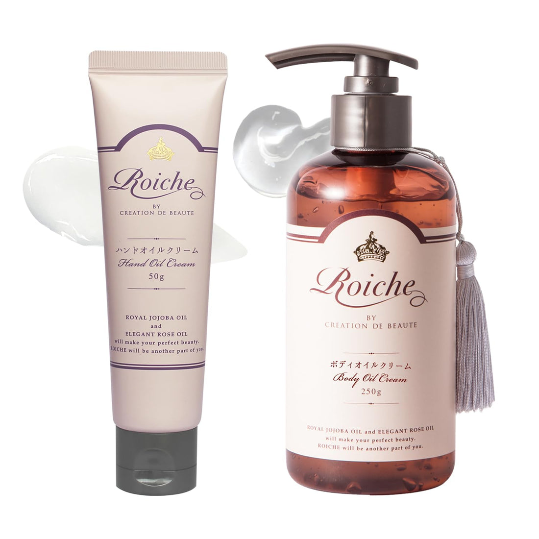 Roishe Body Oil Cream and Hand Cream Special Set Feminine Rose Scent 250g 50g