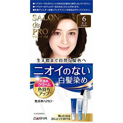 SALON de PRO Fragrance-Free Quick Cream Hair Color 6 Dark Brown, 1 Pack (40g + 40g)