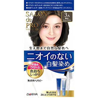 SALON de PRO Fragrance-Free Quick Coloring Cream for Gray Hair, 3A Light Ash Brown 80g
