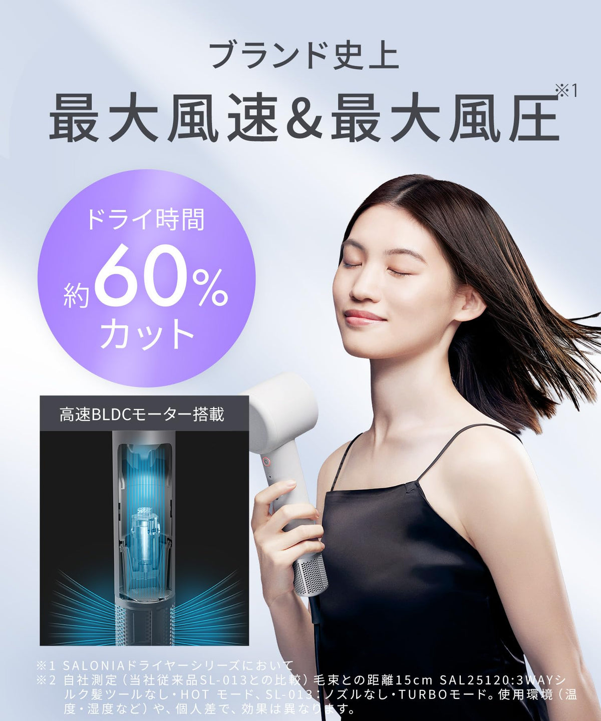 SALONIA Sèche-cheveux à ions négatifs pour un séchage rapide