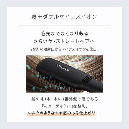 SALONIA Straight Heat Brush Slim, Black, Overseas-Compatible