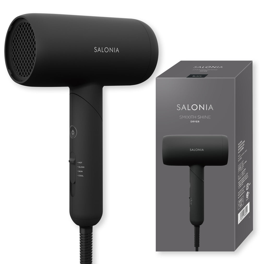 SALONIA Smooth Shine Hair Dryer, High Airflow, Quick-Dry, Lightweight, Black, Amazon Exclusive