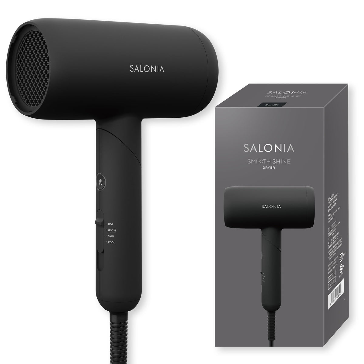SALONIA Smooth Shine Hair Dryer Lightweight Fast Drying Black