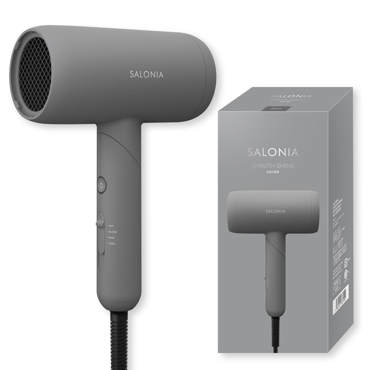 SALONIA Smooth Shine Hair Dryer High Airflow Lightweight Grey