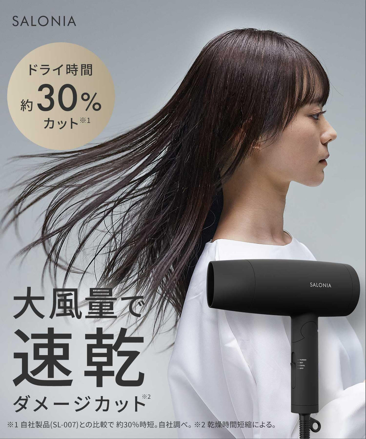 SALONIA Speedy Ion Hair Dryer Powerful Lightweight White