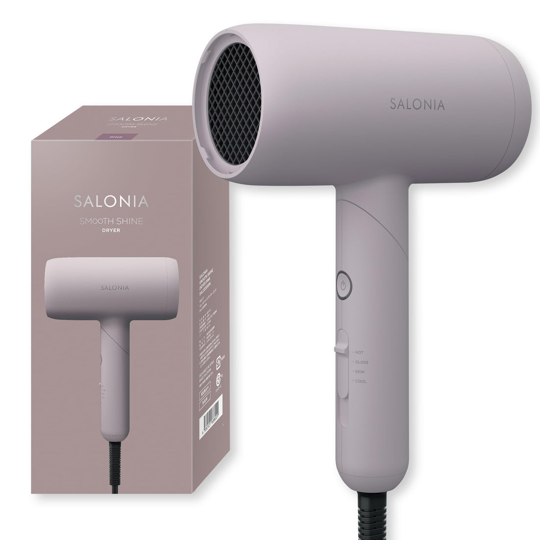 SALONIA Smooth Shine Hair Dryer, High Airflow, Quick-Drying, Lightweight, Pink, Amazon Japan Exclusive
