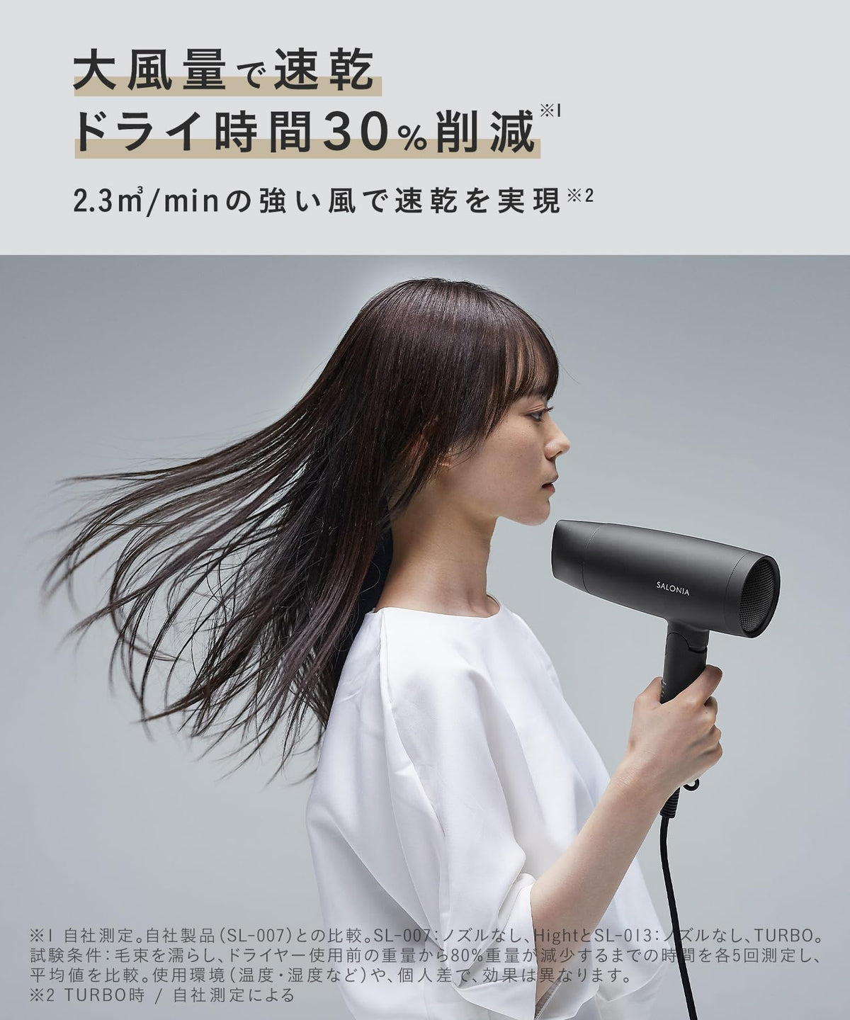 SALONIA Speedy Ion Hair Dryer Lightweight High Airflow Gray