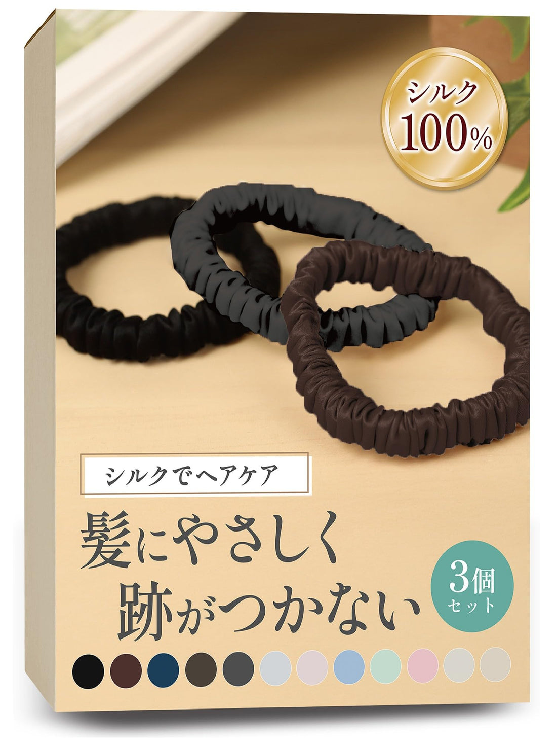 SEAWIND Hair-Care Professional-Supervised 100% Silk Hair Tie Scrunchies, Assorted A, 3-Piece Set